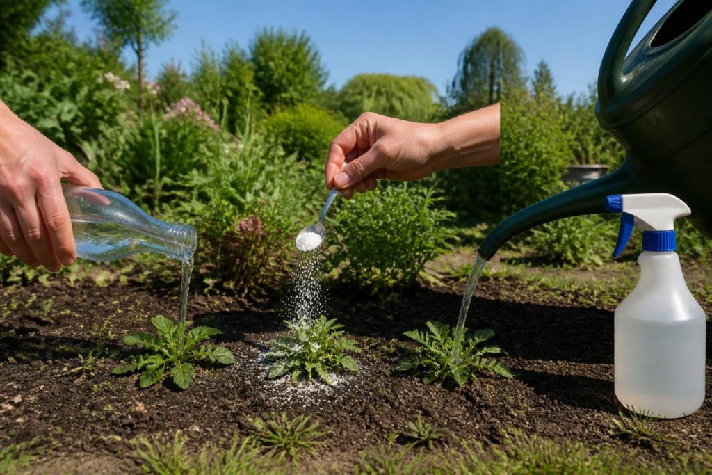 découvrez des méthodes naturelles et efficaces pour désherber votre jardin en utilisant du vinaigre, du sel, de l'adblue et même de l'eau de javel, tout en respectant l'environnement.