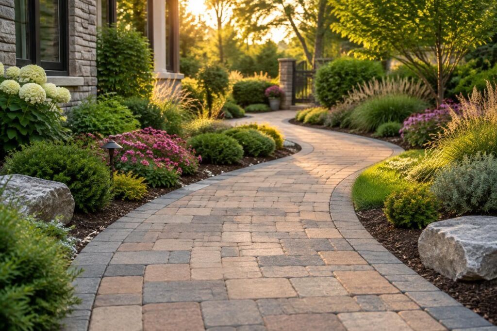 Allée de jardin pavée avec des pavés autobloquants : astuces et idées